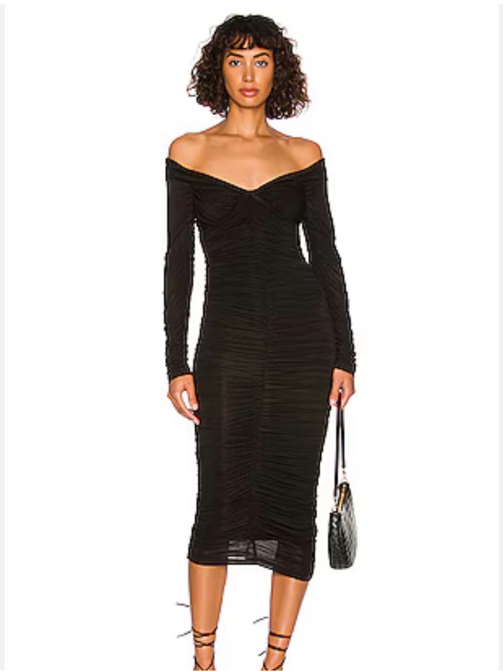 Bardot Ruched Detail Midi Dress Medium New